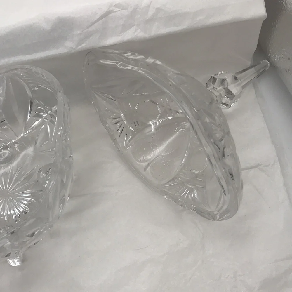 Vintage Cut Glass, Crystal Clear, Candy Footed Bowl With Lid - Picture 5 of 9